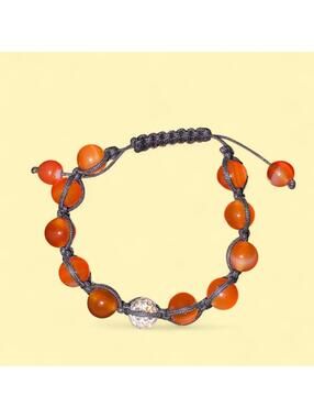 Beaded Bracelet Womens OS Orange Excellent Macrame Agate Crystal Boho